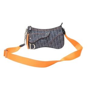 Christian Dior Flight Line shoulder bag Trotter leather canvas Navy Blue accents